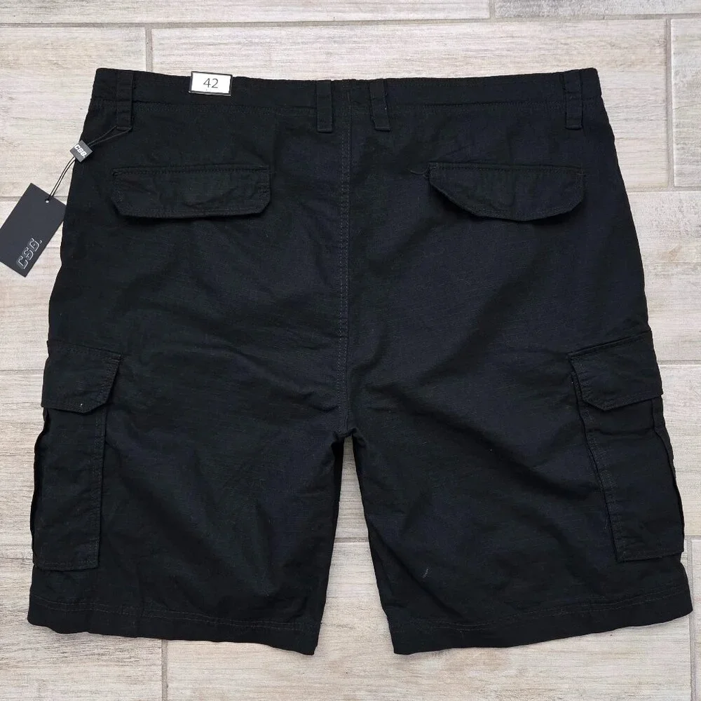 NWT CSG Unity Black Cargo Shorts Men's Snapbutton Flap Pocket Ripstop Utility 42